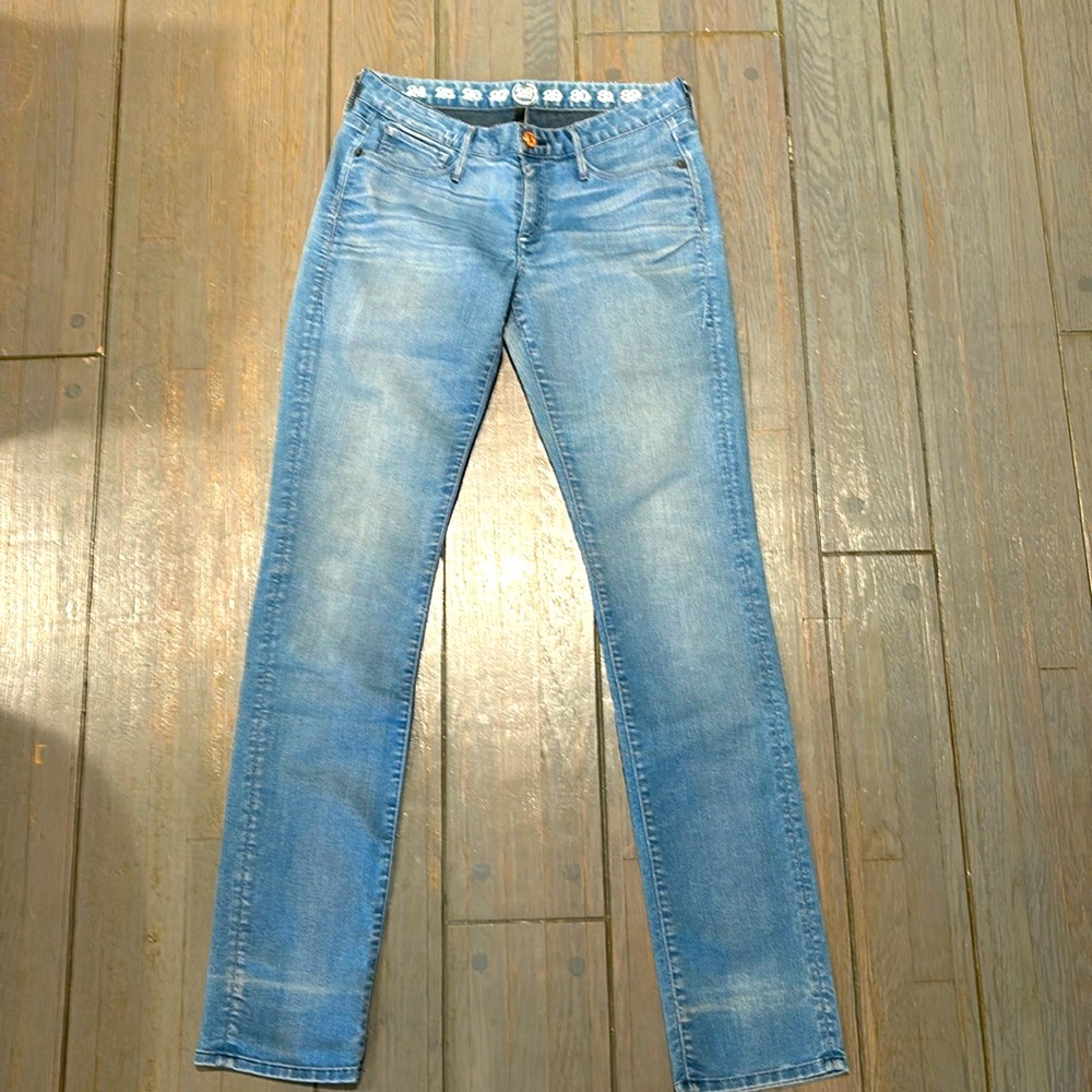 One of a kind custom made Earnest Sewn stretch straight leg denim. Size 28